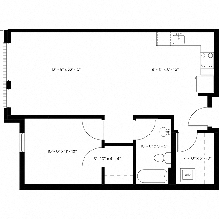 Floor plan for 1 bed, 1 bath, 753 sqft